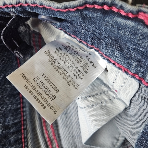 Wrangler Girls 10 Regular Medium Dark Wash Bootcut Denim Pink Stitching Western - Picture 6 of 6